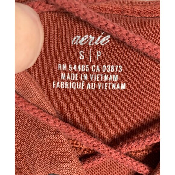 AERIE Clay Red Long Sleeve Lace-Up Neck Hooded Oversized Pullover Size Small - Picture 3 of 8